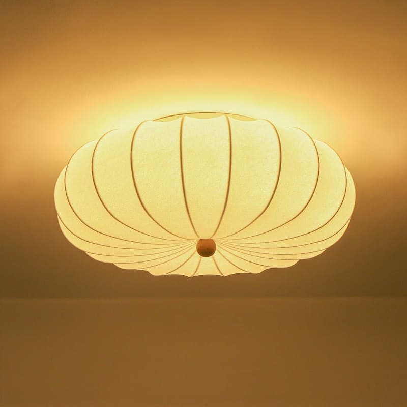 Vintage Pleated Lantern White Silk Single Flush Mount Ambient Light - 23.6 Inches