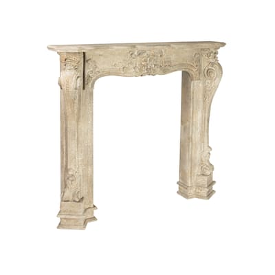Ornate Decorative Fireplace Mantel, Distressed Black