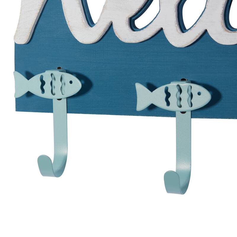 Blue Wood Coastal Wall Hook 11 x 19 x 2 - 19 x 2 x 11