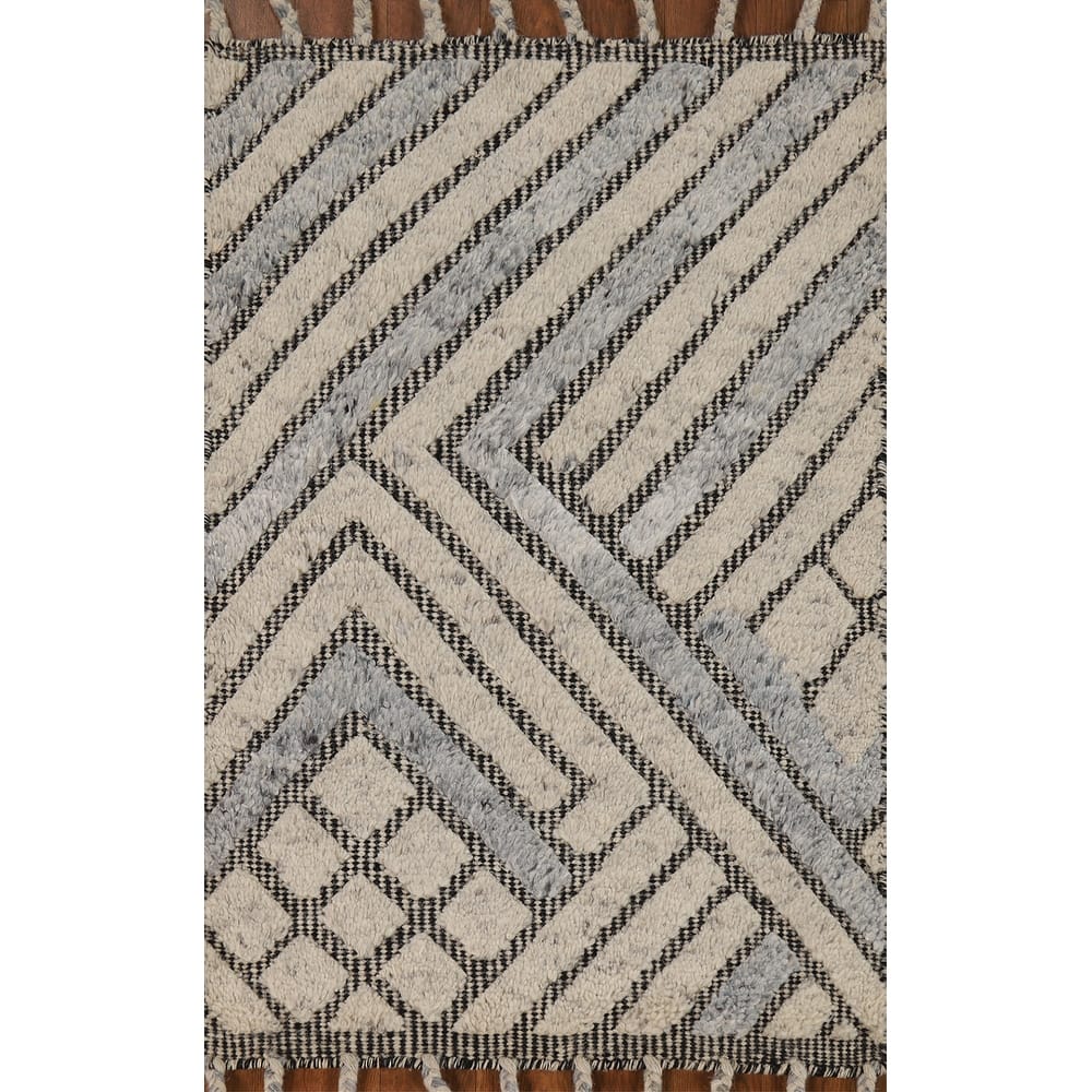 Geometric Moroccan Indian Rug Hand-Knotted Wool Carpet - 2'0"x 3'0"