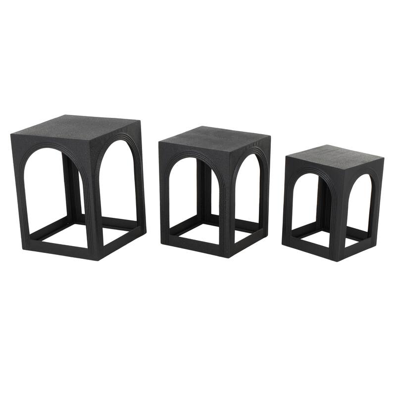 Black Metal Nested Side End Accent Table with Arched Cutouts (Set of 3)