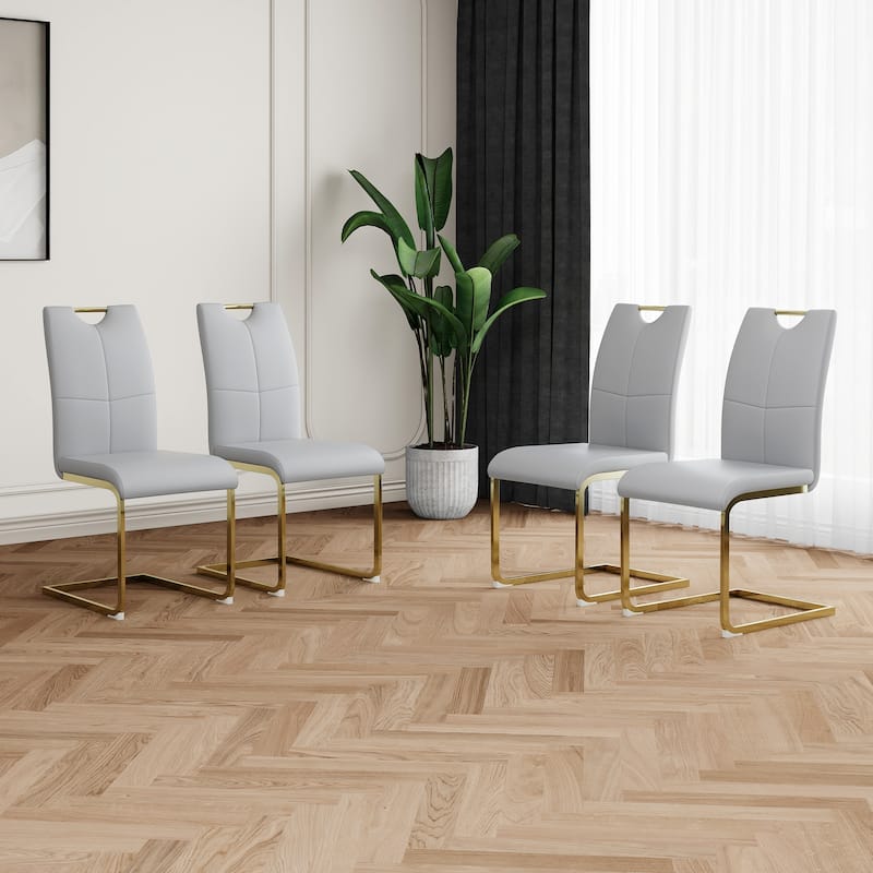 Set Of 4, Modern Dining Chairs With Faux Leather Padded Seat, Dining Living Room Chairs, Upholstered Chair - Grey+Gold