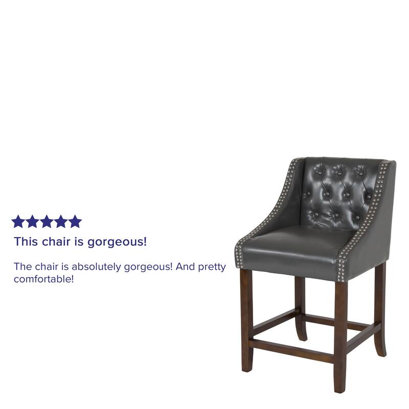 Transitional Tufted Upholstered/Walnut Finish Counter Stool (Set of 2)