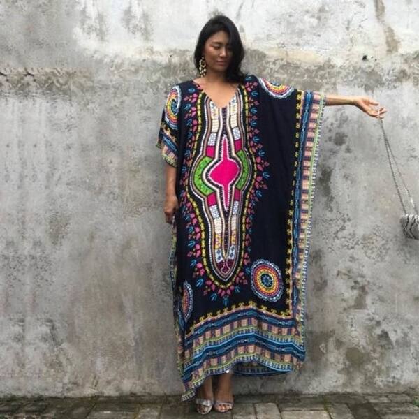 Shop Ailunsnika Plus Size Women Summer African Ethnic Print Kaftan