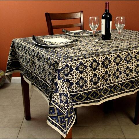 Vegetable Dyed Block Print Cotton Moroccan Tablecloth Collection