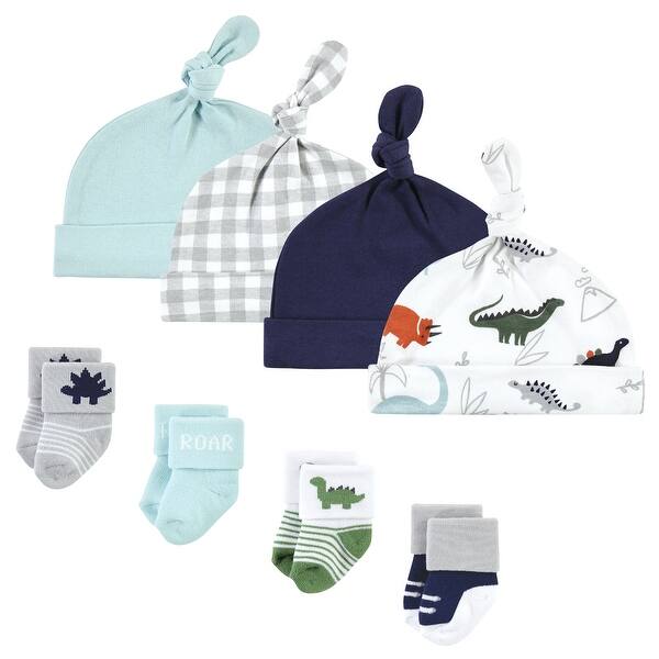 slide 1 of 1, Hudson Baby Infant Boy Cap and Socks Set, Dinosaur, 0-9 Months - Dinosaur 0-9 Months - Dinosaur