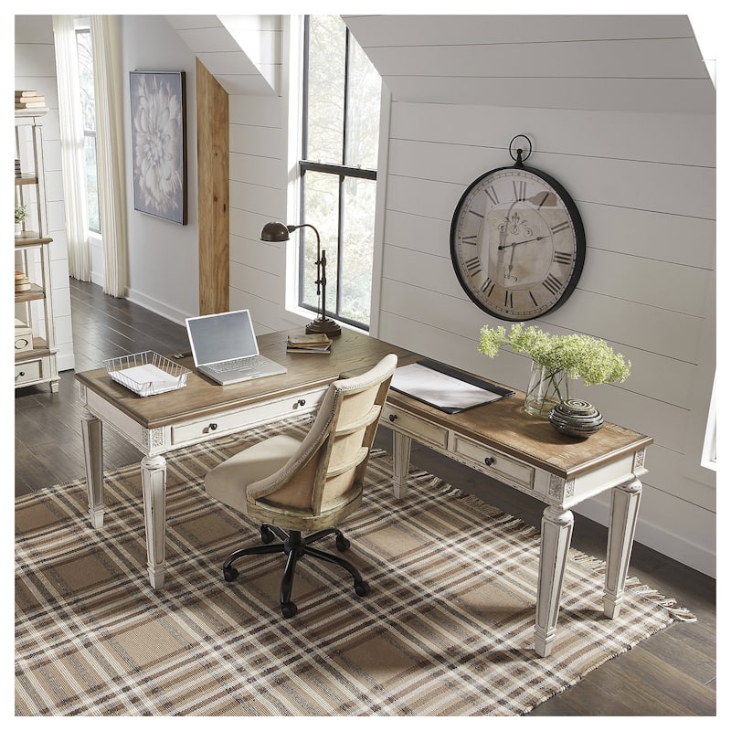 Realyn Antique White/Brown 2-Piece Home Office Desk