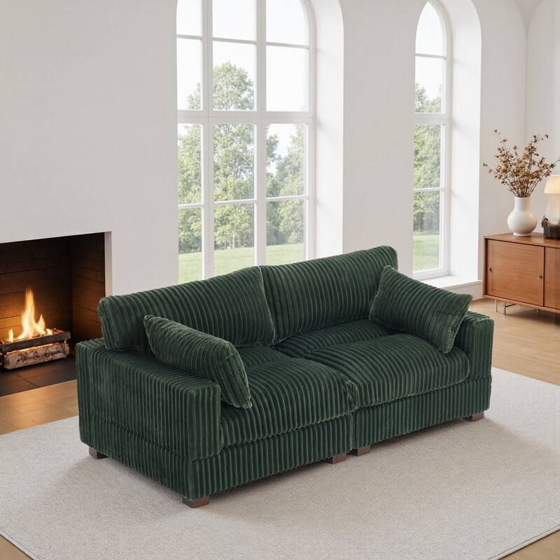 Plush Corduroy Upholstered Modular Sectional Sofa with Pillows