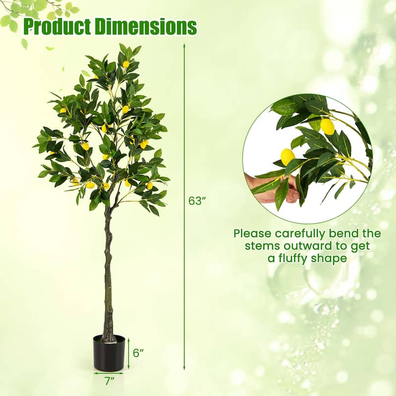 1/2 PCS Artificial Lemon Tree 63" Tall Fake Lemon Plant w/Cement Pot