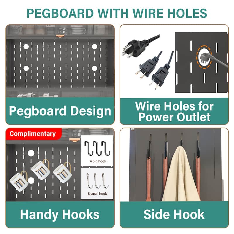 Rossetta 6-Tier Anti-Tip Design Flip Door Kitchen Pantry Cabinet with Pegboard Metal, Adjustable Shelves