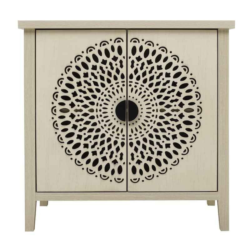 Roomfitters Hollow Carved 2 Door Accent Cabinet, Wood Sideboard Buffet Storage Cabinet with Adjustable Shelf, Natural