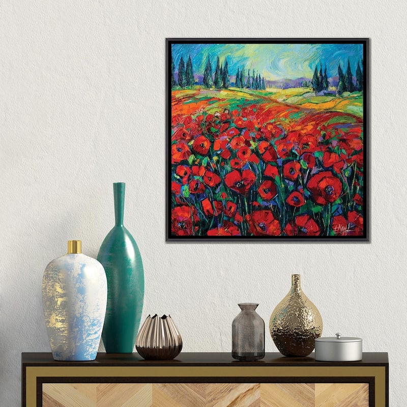 iCanvas "Poppies And Cypresses" by Mona Edulesco Framed