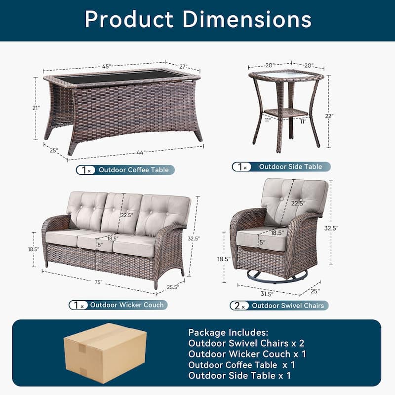 5 Pieces Pocassy 3 Seater Sofa Table with Swivel Chairs