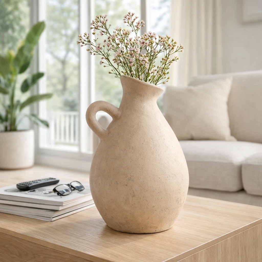 Terracotta Tilted Jug Flower Vase with Handle