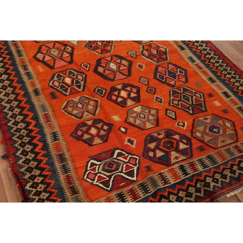 Kilim Qashqai Nomadic Persian Antique Rug Hand-Woven Wool Carpet - 5'0"x 6'7"