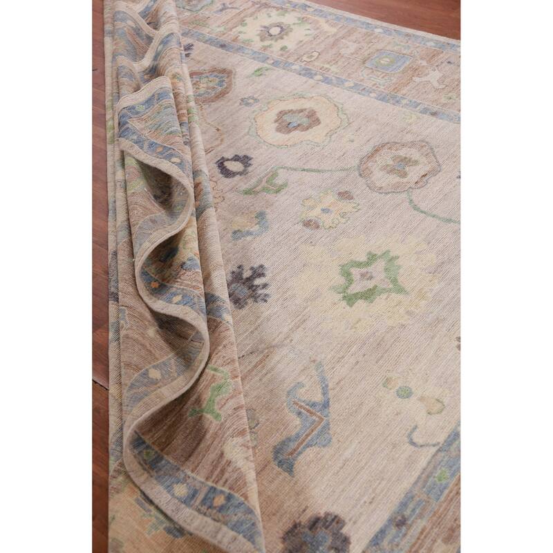 Hand Knotted Oriental 100% Wool Carpet Transitional All-Over Beige & Ivories Oushak Area Rug - 9' 9'' X 8' 1''