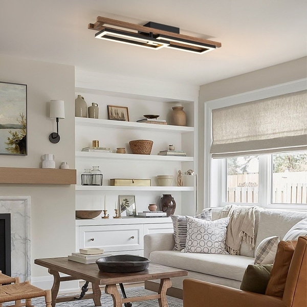 Integrated LED Rectangle Wood Semi Flush Mount Ceiling Light for Hallway Foyer On Sale Bed Bath Beyond 38102981