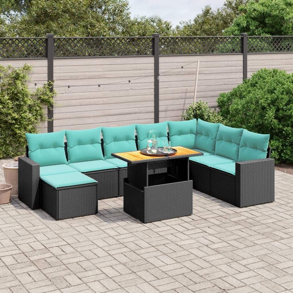 vidaXL Patio Sofa Set with Cushions Outdoor Furniture 9 Piece Poly Rattan