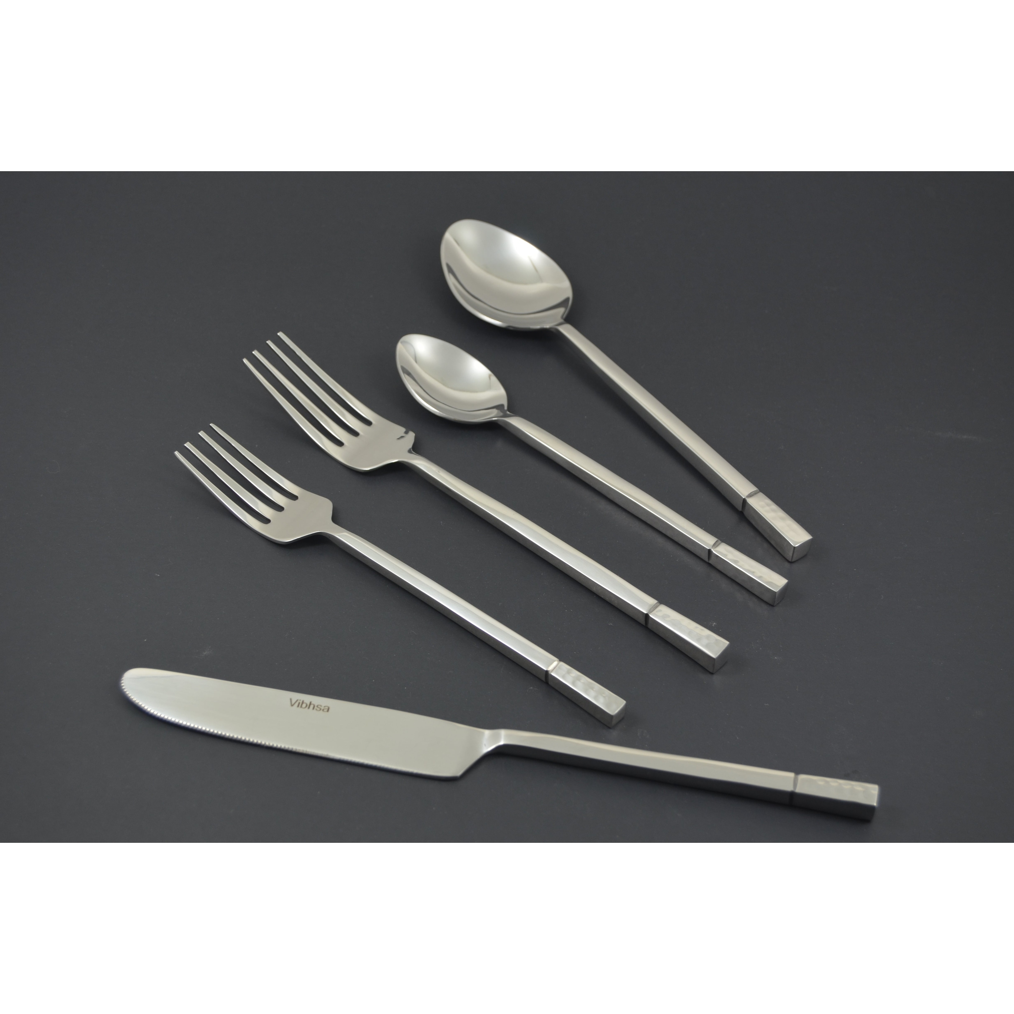 Vibhsa Silver Hammered Stainless Steel Flatware Set, 20-Piece Service for 4