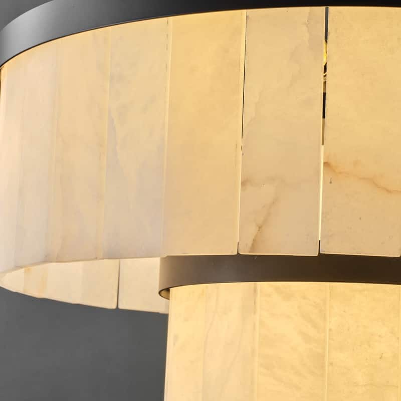 Elegant layered alabaster chandelier with natural stone panels