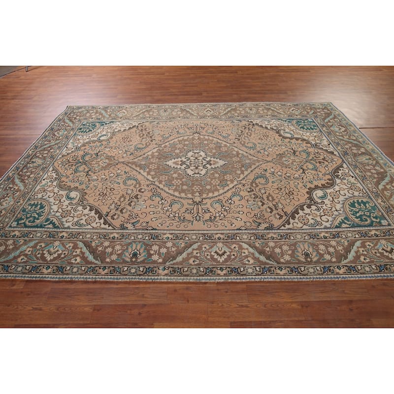 Tabriz Vintage Persian Area Rug Hand-Knotted Oriental Wool Carpet - 6'6" x 9'11"