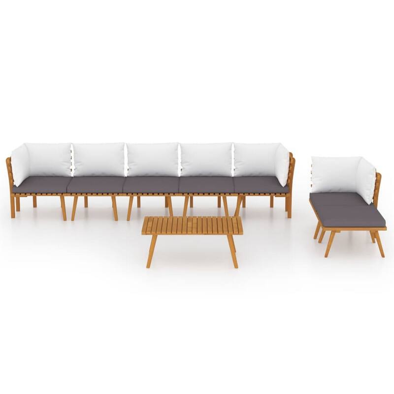 Roma 8pc Outdoor Modular Corner Sofa Set, Coffee Table, Acacia Wood