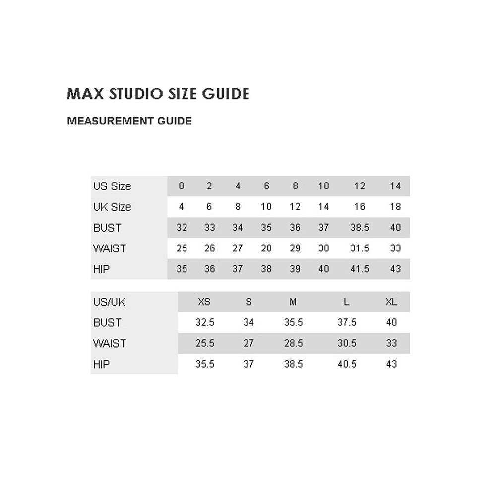 Max jeans size chart clearance