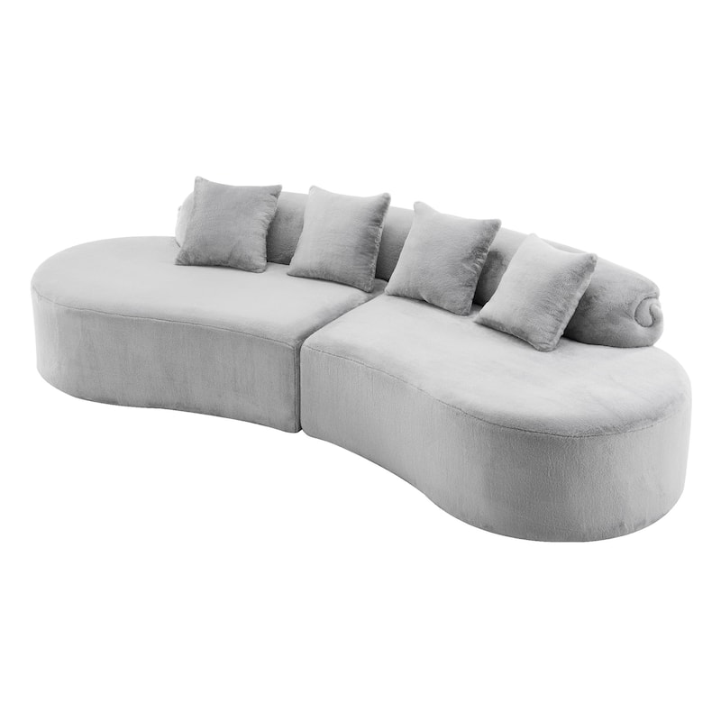 Modern And Simple Curved Flannelette Sofa.Creative Multi-Seater,With A Combination Of Pillows