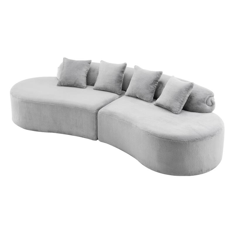 Roomfitters Modern Curved Flannelette Multi-Seater Sofa with Pillows, Creative Minimalist Design for Living Room