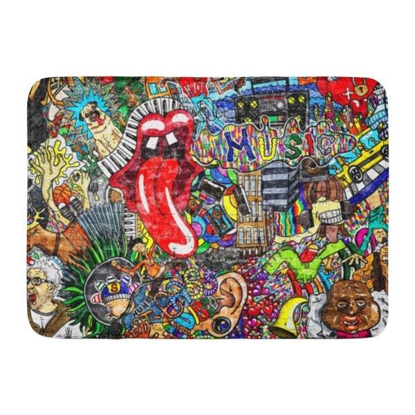 Shop Artist Music Collage On Large Brick Wall Graffiti Fun Urban Guitar Doormat Floor Rug Bath Mat 23 6x15 7 Inch Multi Overstock 31777265