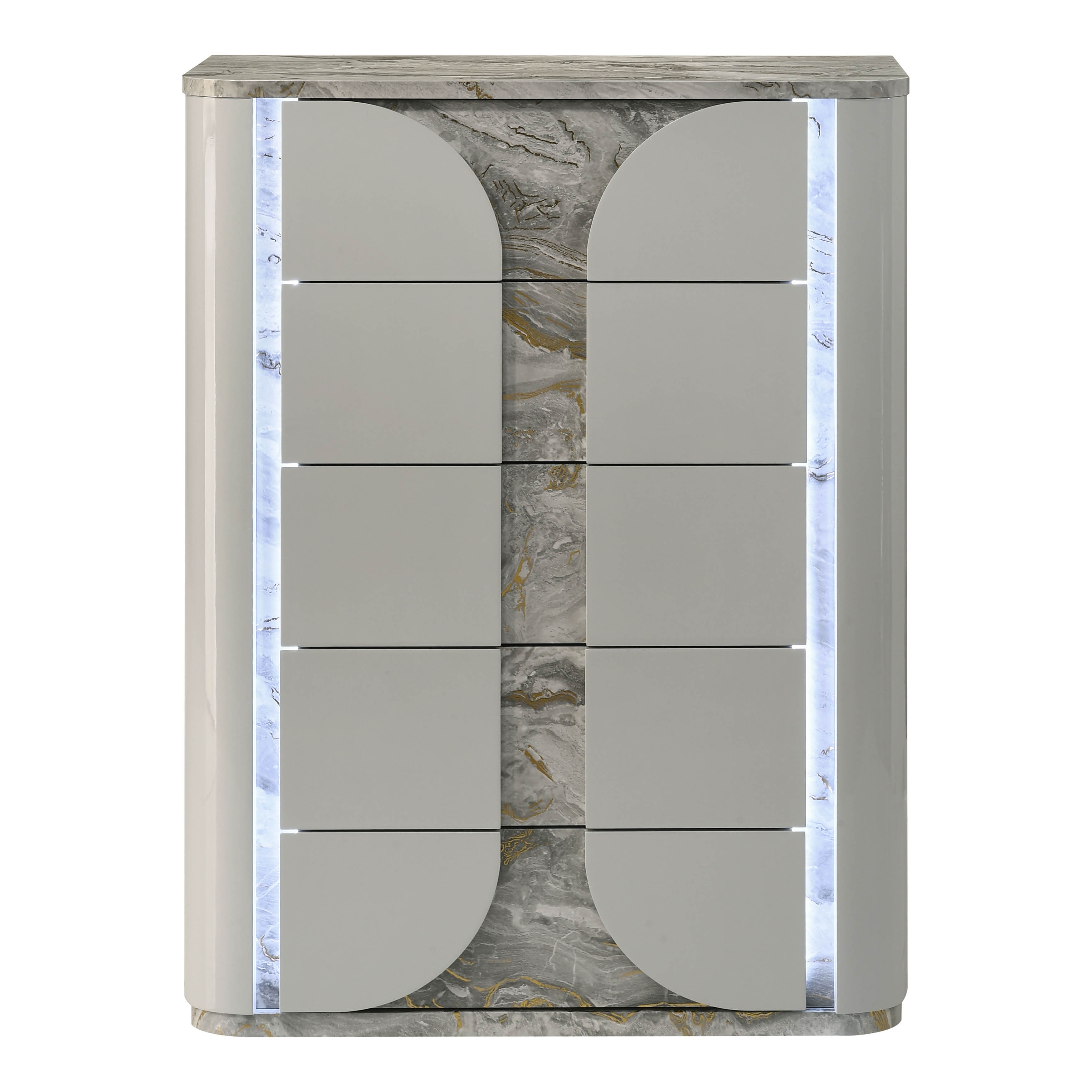 Furniture of America Sherri Modern Light Grey Wood 5-Drawer Chest with Touch LED
