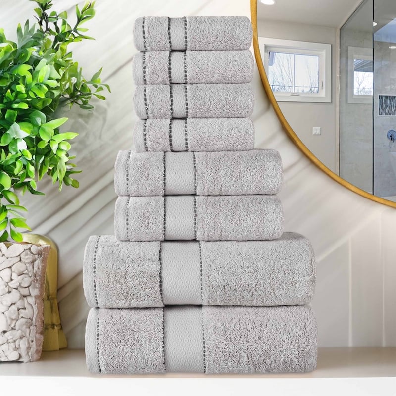 Superior Niles Cotton Ultra-Plush Absorbent 8 Piece Towel Set - Platinum