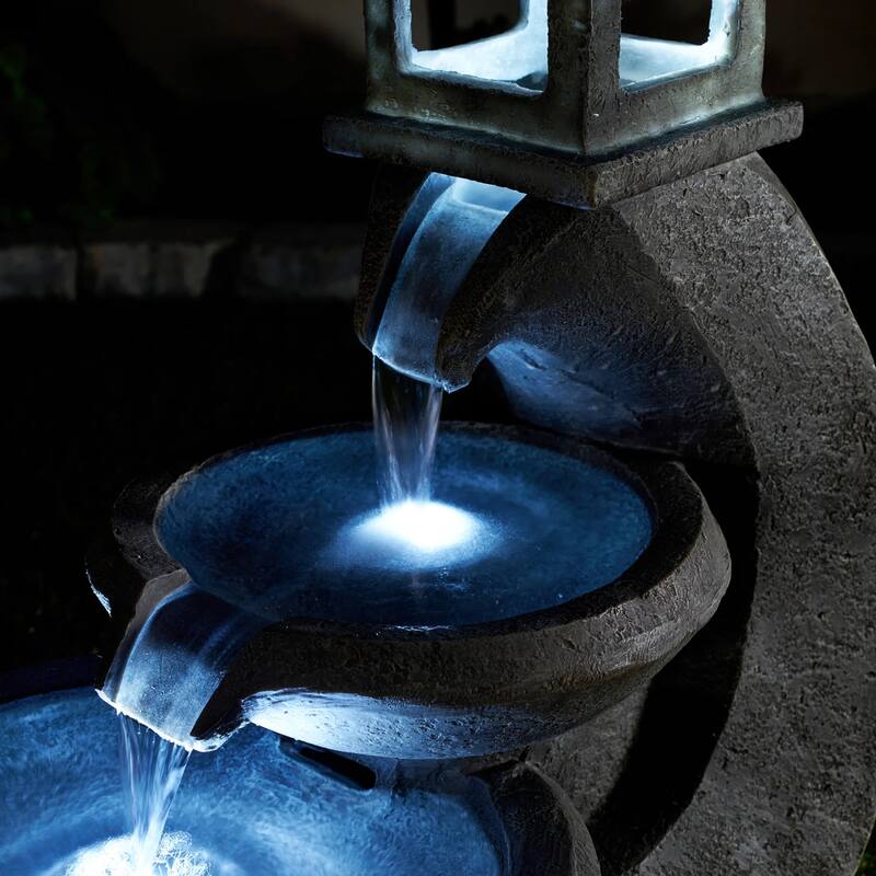 LED Lighted Cascading Pagoda Lamp Outdoor Garden Water Fountain - 26"