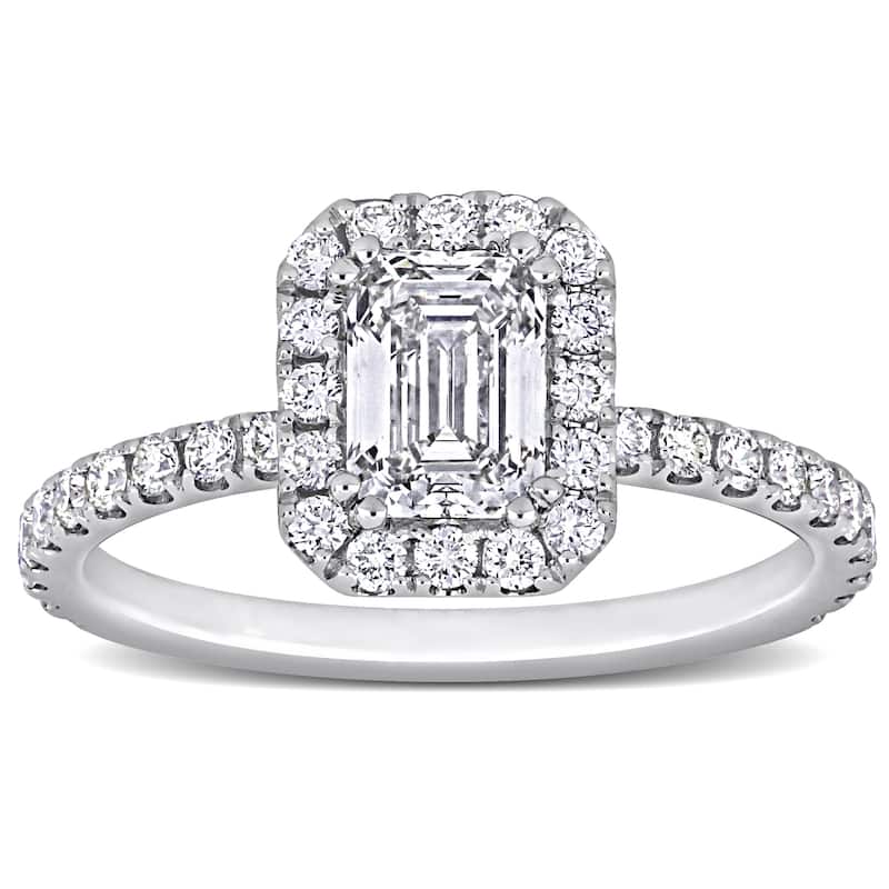 Miadora 1 5/8ct TDW Emerald-Cut and Round-Cut Diamond Engagement Ring in 14k White Gold