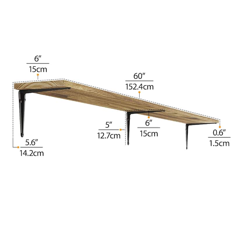 60 inch Floating Shelf, Wooden Shelf for Wall, Book Shelf, Kitchen Shelf, Living Room Shelves, Burnt