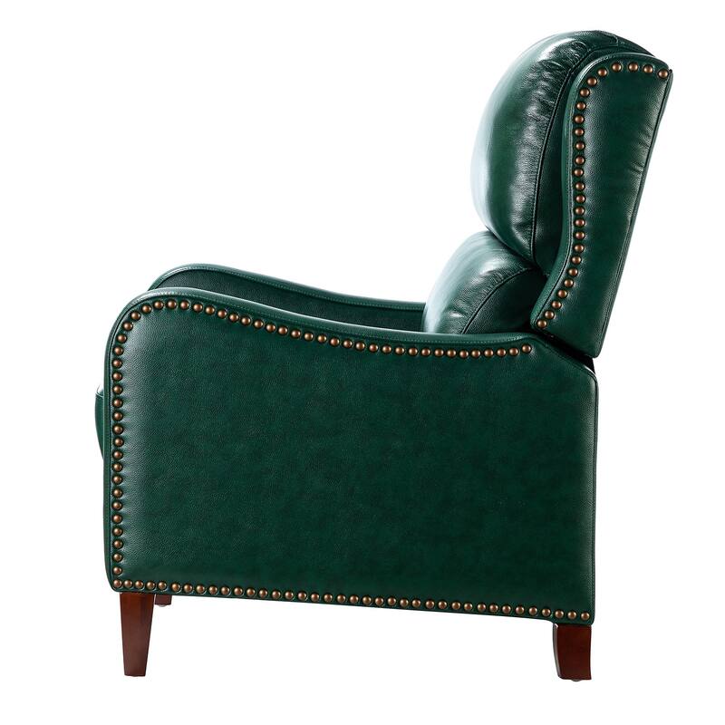 Brigida Cigar Genuine Leather Pushback Recliner with Nailhead Trim by HULALA HOME