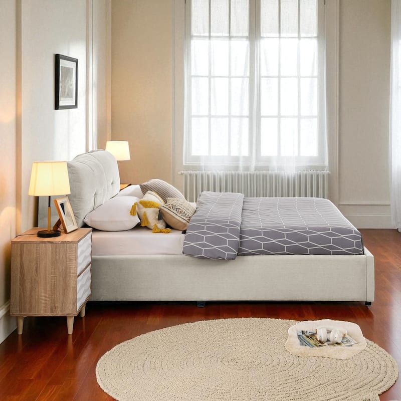 Queen/King Size Upholstered Hydraulic Storage Platform Bed with Chenille Fabric and Integrated Headboard