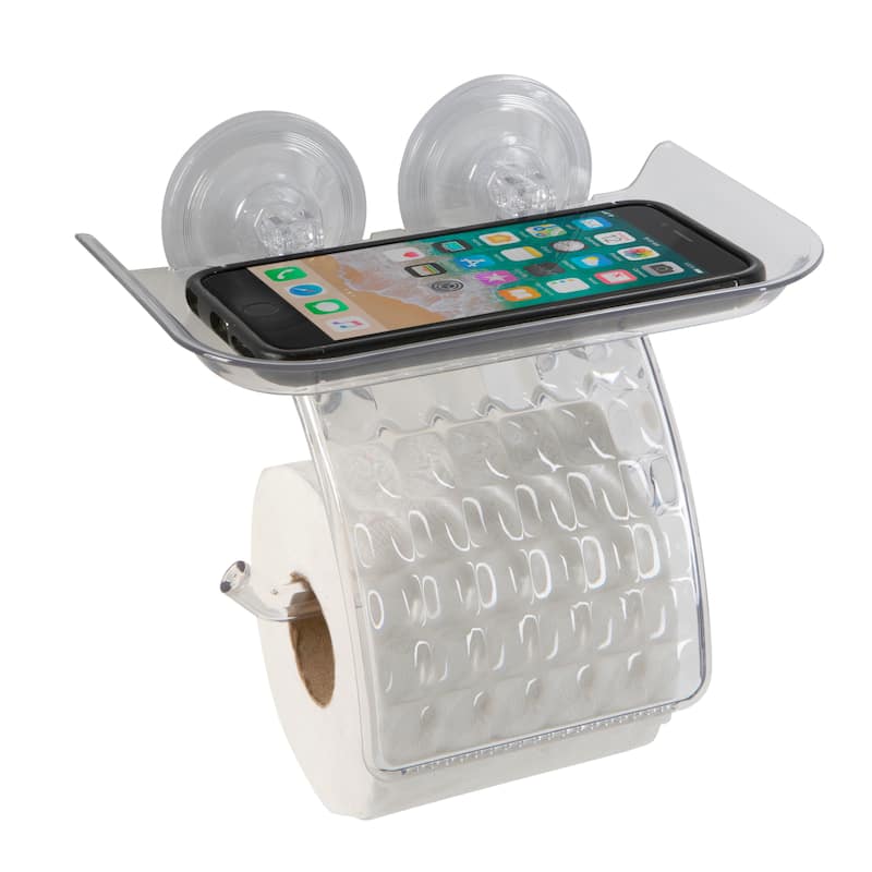 Bath Bliss Power Lock Tissue Roll Dispenser with Cell Phone Holder Shelf - 8"x 8.25"x 7.25"