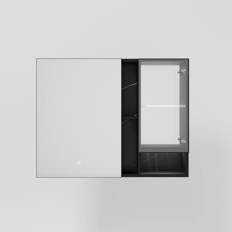Recessed Mount Aluminum Frameless Medicine Cabinet With Glass Door, Adjustable LED Light, Mirrored Door, And Fixed Shelves