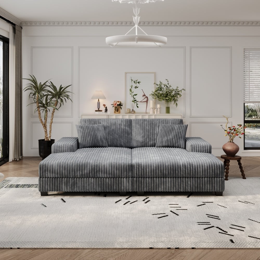 79.5" Modern Corduroy Convertible Sectional Sofa Sleeper Sofa Chair for Living Room