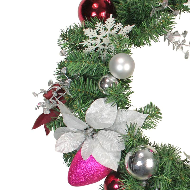 Poinsettia and Eucalyptus Artificial Christmas Wreath - 24-Inch Unlit - 24"