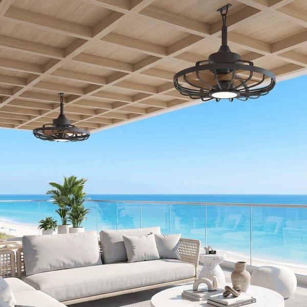 slide 2 of 17, 20" Outdoor Ceiling Fan with Light, 6-Speed Reversible Motor, Waterproof Caged Fan for Patio, Gazebo, Kitchen.