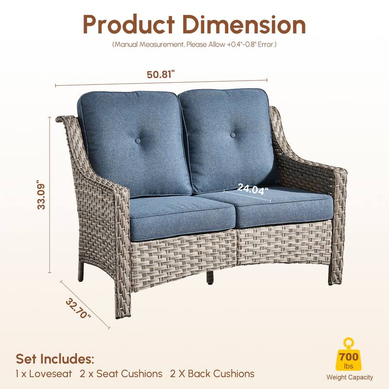 XIZZI Patio Wicker Loveseat with Cushions Outdoor 2-Seater Sofa for Patio, Deck, or Backyard