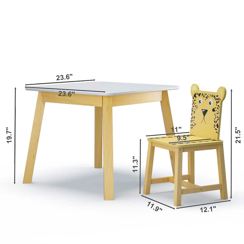 Anmytek 5-Piece Kids Table and Chair Set with Animal Themed Chairs, Solid Wood Children's Furniture for Playroom