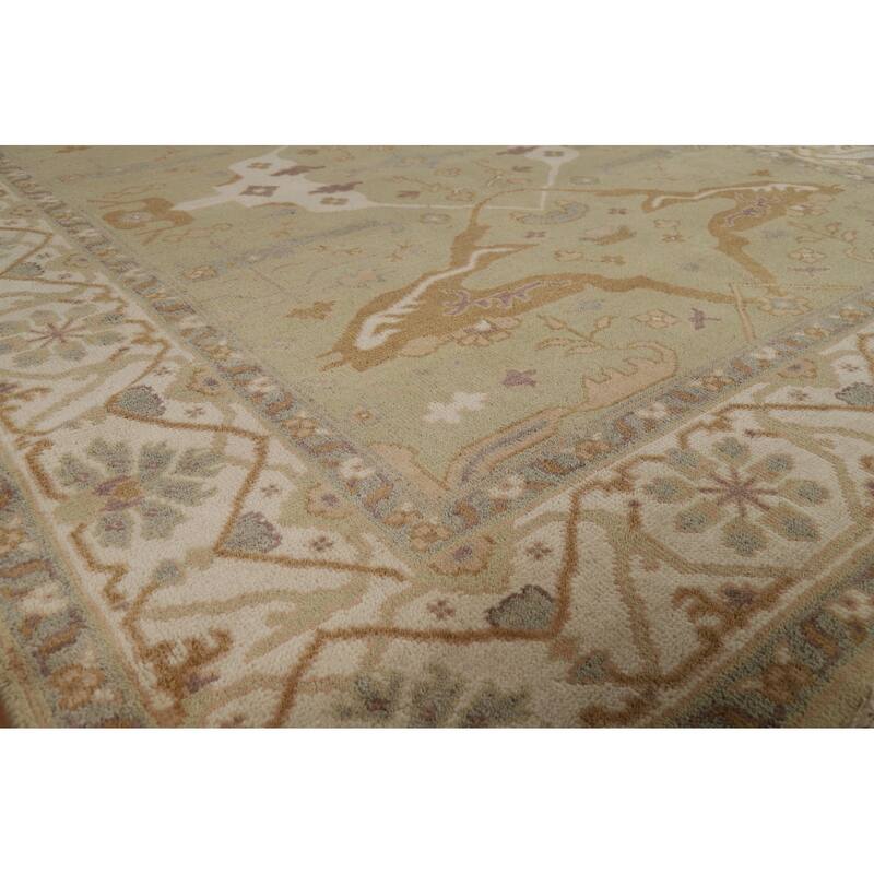 Light Green Oushak Indian Rug Hand-Knotted Wool Carpet - 7'9"x 9'8"