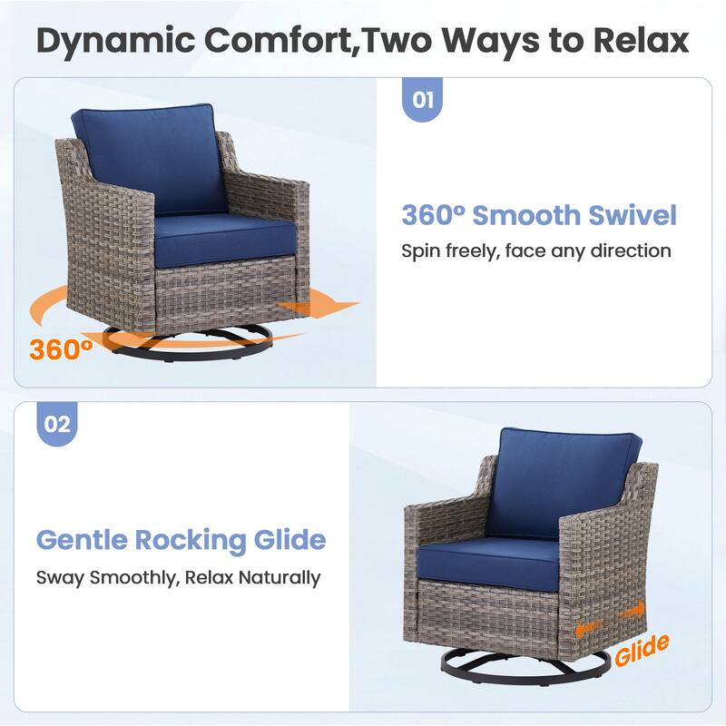 Pocassy Outdoor Patio Furniture Wicker Sofa Swivel Chair Set