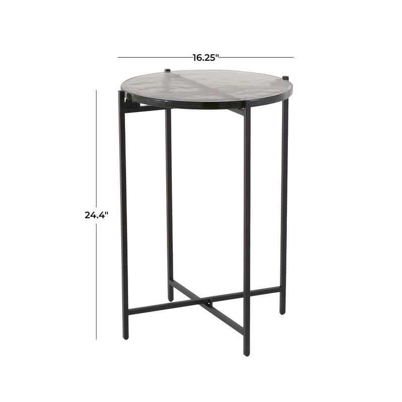 Gold or Black Metal X-Shaped Side End Accent Table with Textured Glass Tabletop