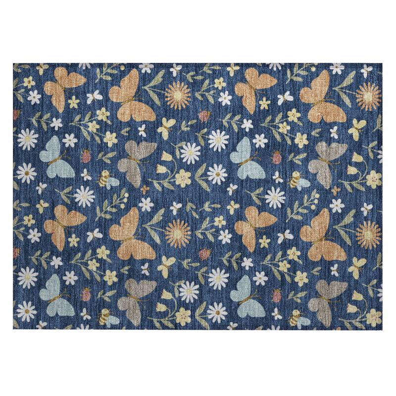 Machine Washable Indoor/ Outdoor Whimsy Butterfly Chantille Rug