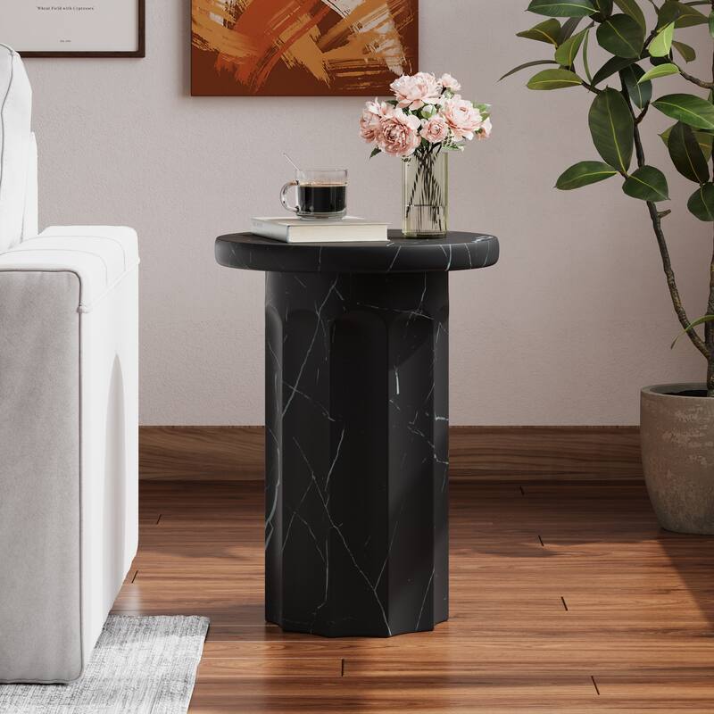 Christopher Knight Home Indoor/Outdoor Modern Black Marble Side Table