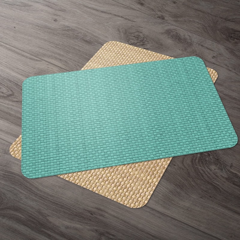 CounterArt Teal and Natural Basket Weave Design Reversible Easy Care Plastic Placemat Set of 4 Made in The USA